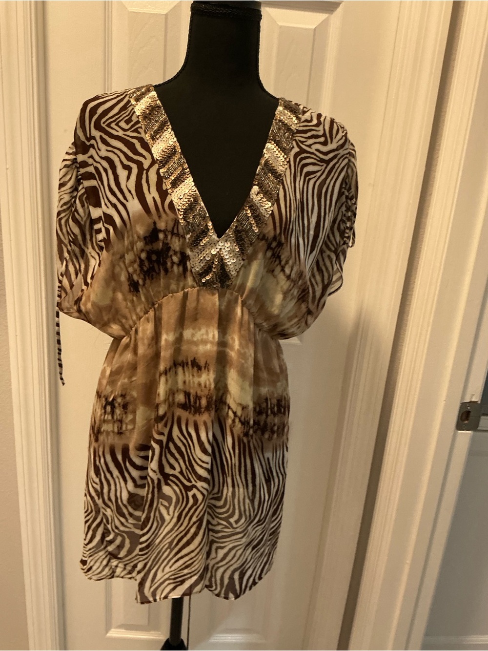 Cache Sequin-Embellished Animal coverup  - Brown & Taupe NWT